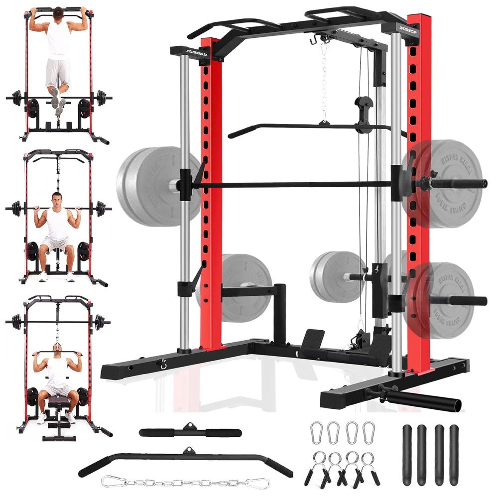 Home Gym Lat Pulldown Machine - เครื่องสมิธแมชชีนออลอินวันพร้อมLAT Pull Down, บาร์ดึงข้อ, บาร์เบล, ที่เก็บแผ่นน้ำหนัก,