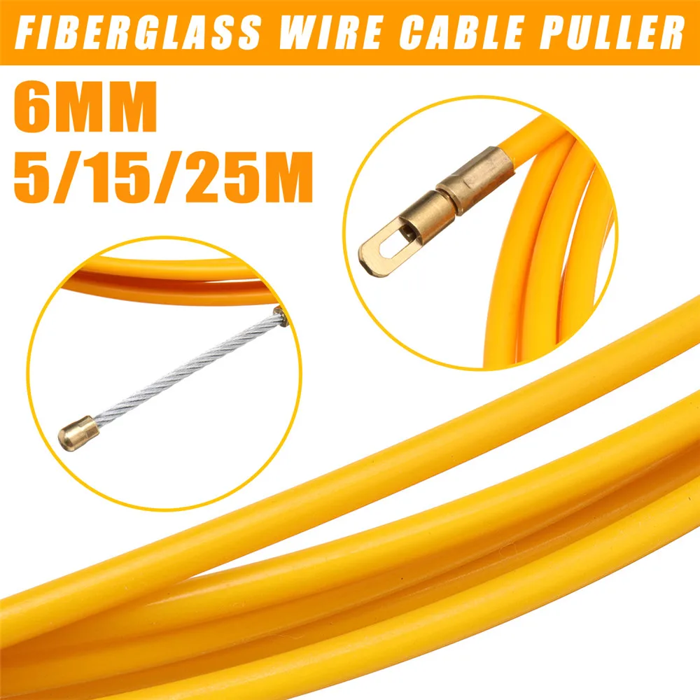 Cable Pulley System - 5/15/25 M 6 มม.ท่องเที่ยวอุปกรณ์ไฟเบอร์กลาสไฟฟ้าสาย PUSH Pullers