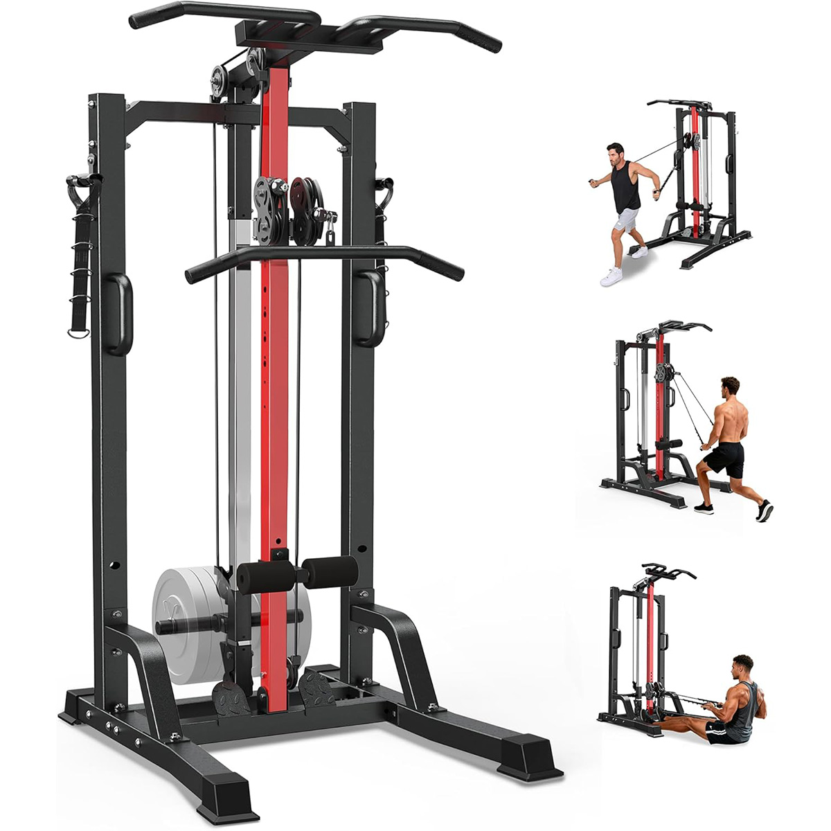Home Gym Lat Pulldown Machine - เครื่องออกกำลังกายที่บ้าน Pooboo - ระบบสายพูลเล่ย์สูง/ต่ำสำหรับการฝึก Lat Pulldown,