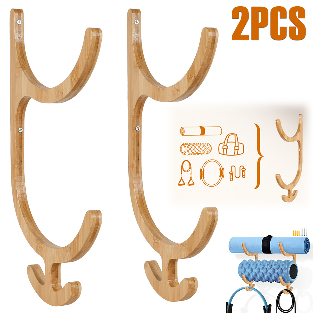 Home Gym Yoga Mat Storage - ที่แขวนเสื่อโยคะติดผนัง 2 ชิ้น ทำจากไม้ ที่เก็บเสื่อโยคะอเนกประสงค์ อุปกรณ์จัดระเบียบอุปกรณ์ออกกำลังกาย