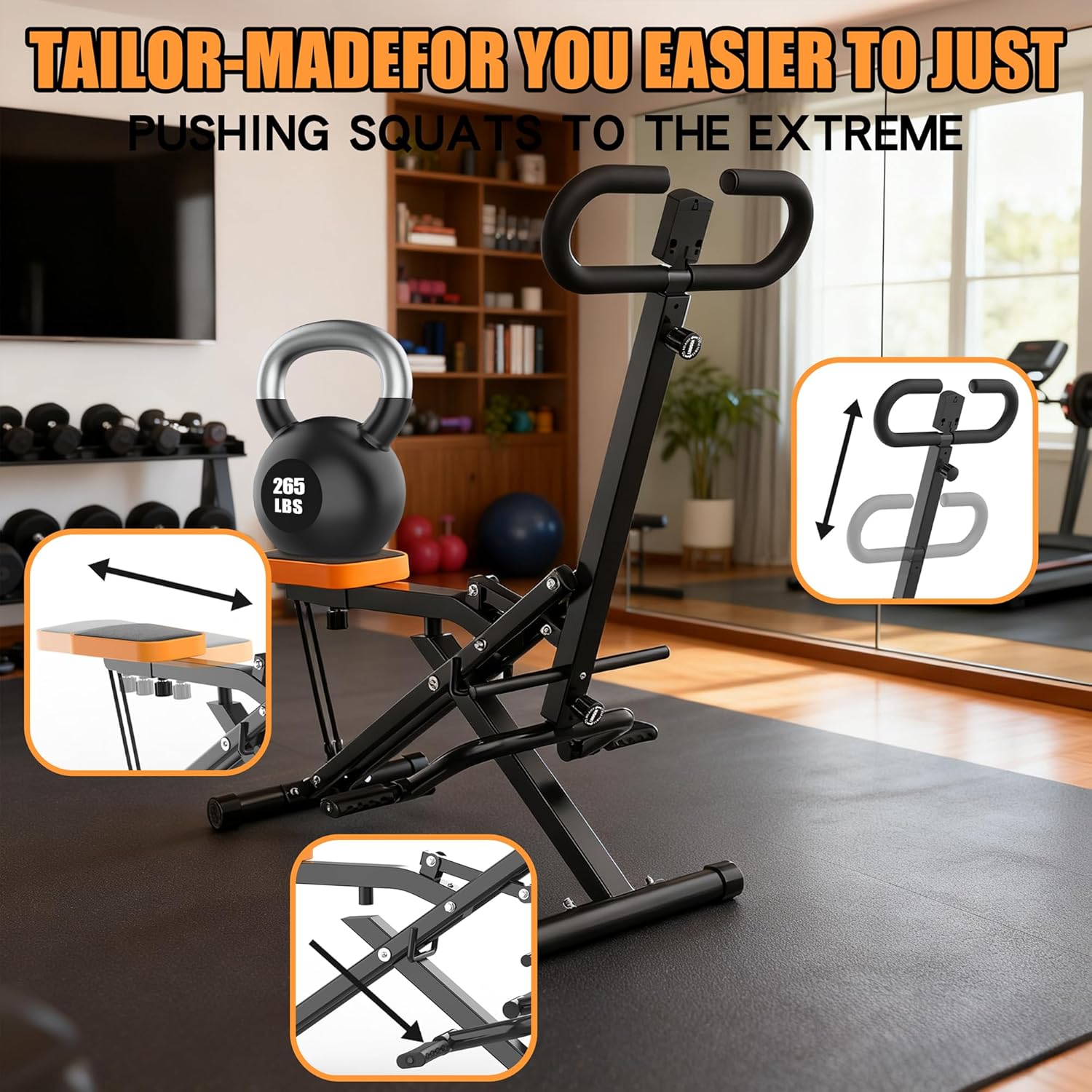 Home Gym Leg Press - เครื่องสควอทสำหรับใช้ในบ้าน, อุปกรณ์ช่วยฝึกกล้ามเนื้อก้นแบบพับได้พร้อมสายยางยืด, สำหรับบริหารก้น สะโพก ต้นขา, บริหารหน้าท้อง