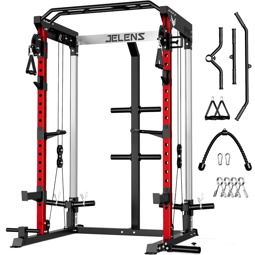 Home Gym Cable Pulley System - แร็คยกน้ำหนักอเนกประสงค์ 2000 ปอนด์ พร้อมระบบรอกคู่, โครงสควอทออลอินวันสำหรับการฝึกแบบเคเบิลครอสโอเวอร์ที่บ้าน, แบบกำหนดเองได้