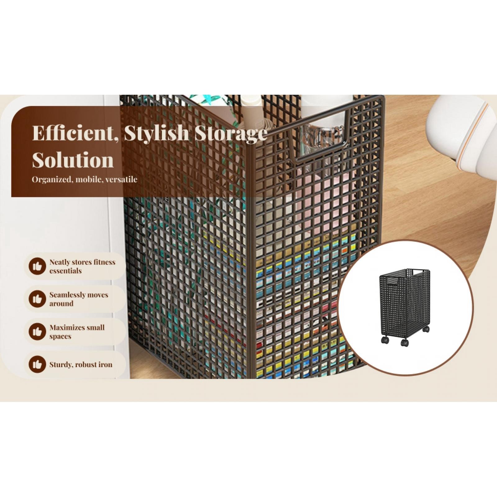 Home Gym Yoga Mat Storage - ชั้นวางอุปกรณ์ออกกำลังกายที่บ้าน สำหรับเก็บเสื่อโยคะ ขนาดกะทัดรัด เคลื่อนย้ายสะดวก พร้อมตะกร้าสำหรับอุปกรณ์ฟิตเนสในห้องออกกำลังกาย