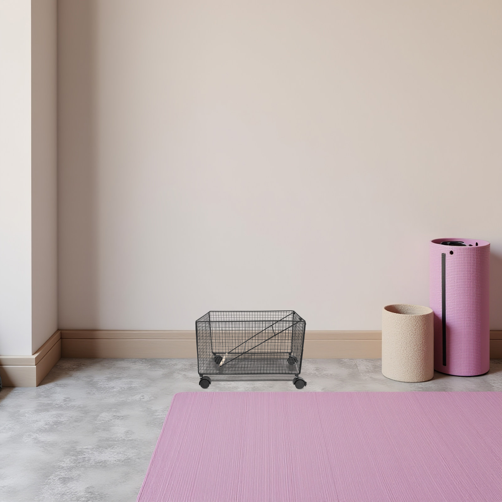 Home Gym Yoga Mat Storage - อุปกรณ์จัดเก็บอุปกรณ์ออกกำลังกายอเนกประสงค์ ชั้นวางดัมเบลพร้อมล้อเลื่อน สำหรับเสื่อโยคะและอุปกรณ์ออกกำลังกาย