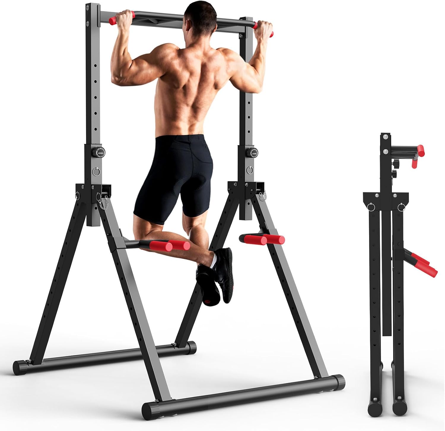 Home Gym Multifunctional - แท่นออกกำลังกายแบบพับได้, บาร์โหนแบบตั้งพื้น, อุปกรณ์ฝึกความแข็งแรงสำหรับใช้ในบ้าน, แท่นออกกำลังกายอเนกประสงค์สำหรับการโหนบาร์, ดิปส์ และวิดพื้น,
