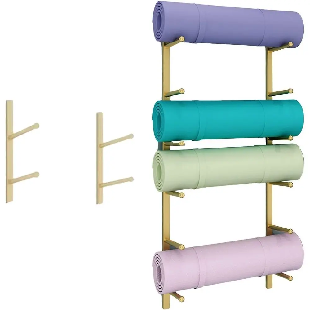 Home Gym Yoga Mat Storage - ชั้นวางอุปกรณ์ออกกำลังกายติดผนังสำหรับใช้ในบ้าน รองรับเสื่อโยคะและสายยางยืดออกกำลังกาย ช่วยประหยัดพื้นที่ในการจัดเก็บ (4 ชิ้น, 2