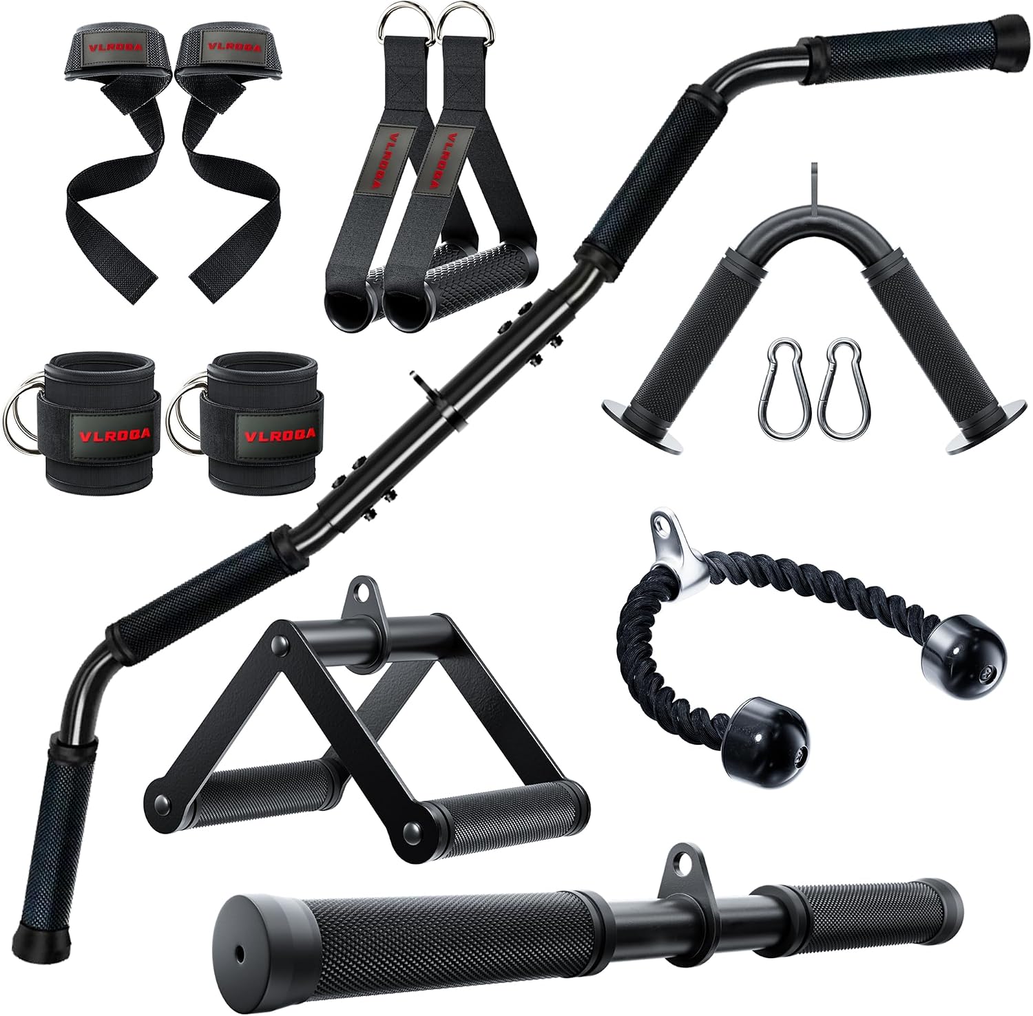 Home Gym Weight - ชุดอุปกรณ์เสริมสายเคเบิลสำหรับโฮมยิม - เชือกบริหารไตรเซ็ปส์, บาร์ดึงข้อศอก, สายรัดข้อเท้า และอื่นๆ