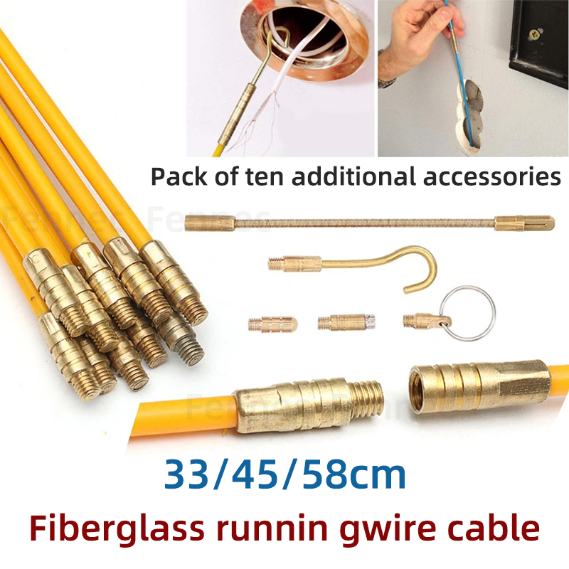 Cable Pulley System - 10ชิ้น33เซนติเมตร/45เซนติเมตร/58เซนติเมตรสายเคเบิลไฟเบอร์กลาสผลักดันสายเคเบิลวิ่งชุดสายไฟฟ้าติดตั้งแท่งเครื่องมือสายไฟ