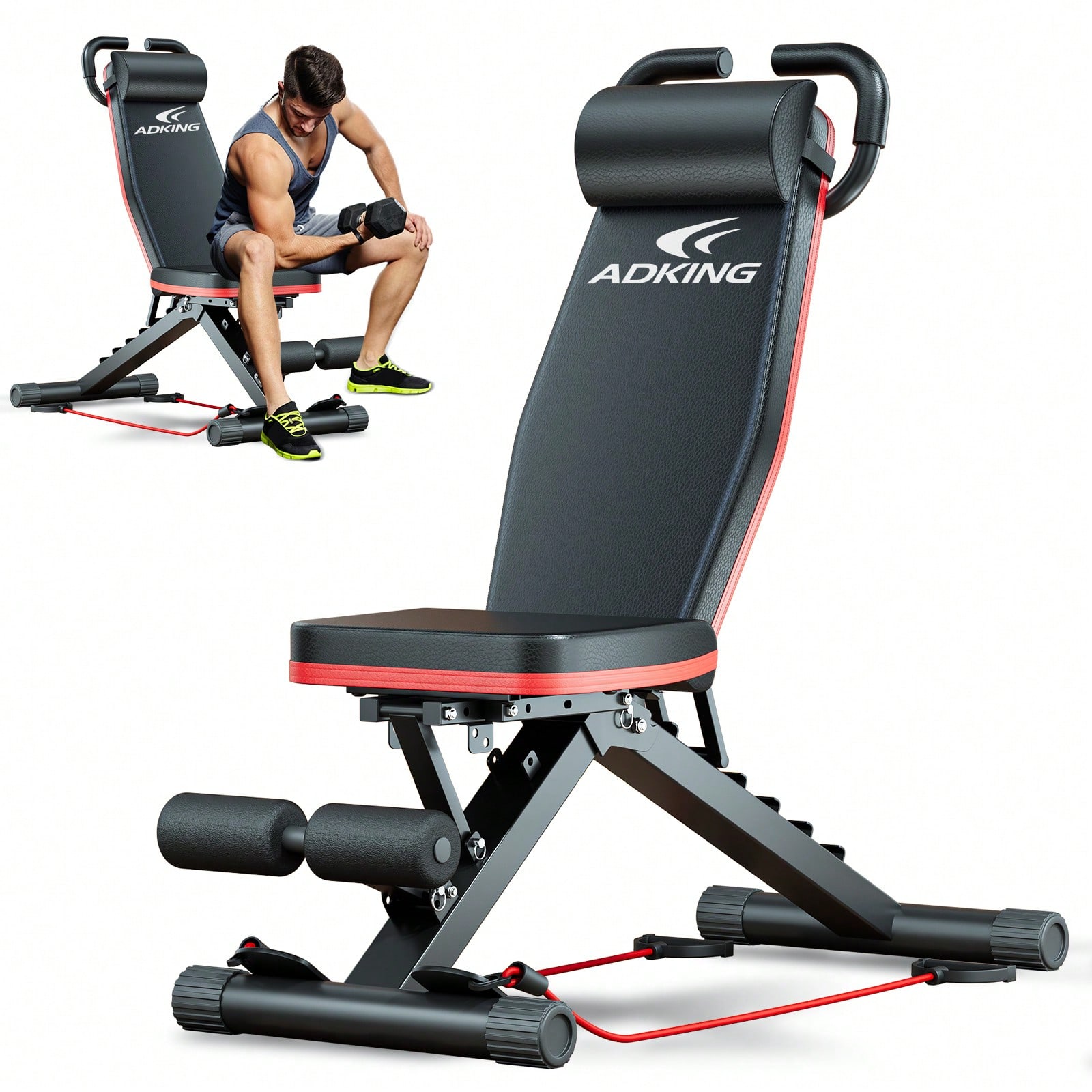 Home Gym Leg Press - ม้านั่งยกน้ำหนักมาตรฐาน พร้อมเบาะรองสำหรับบริหารกล้ามเนื้อหลังและอุปกรณ์บริหารกล้ามเนื้อขา สำหรับออกกำลังกายทั่วร่างกายที่บ้าน รองรับน้ำหนักสูงสุด 1000 ปอนด์