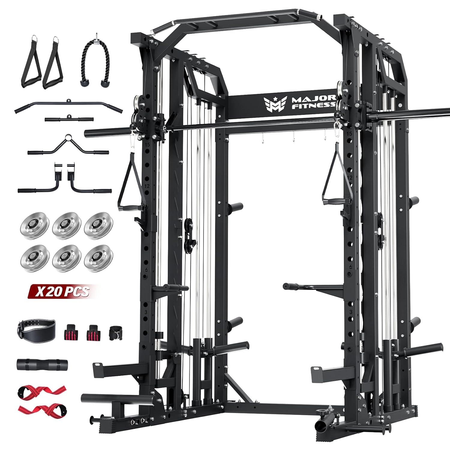 Home Gym Lat Pulldown Machine - สมิธแมชชีน โฮมยิม สควอทแร็ค พร้อมบาร์ดึงข้อศอกแบบคู่ สายเคเบิ้ลลาทพูลดาวน์ ครอสโอเวอร์