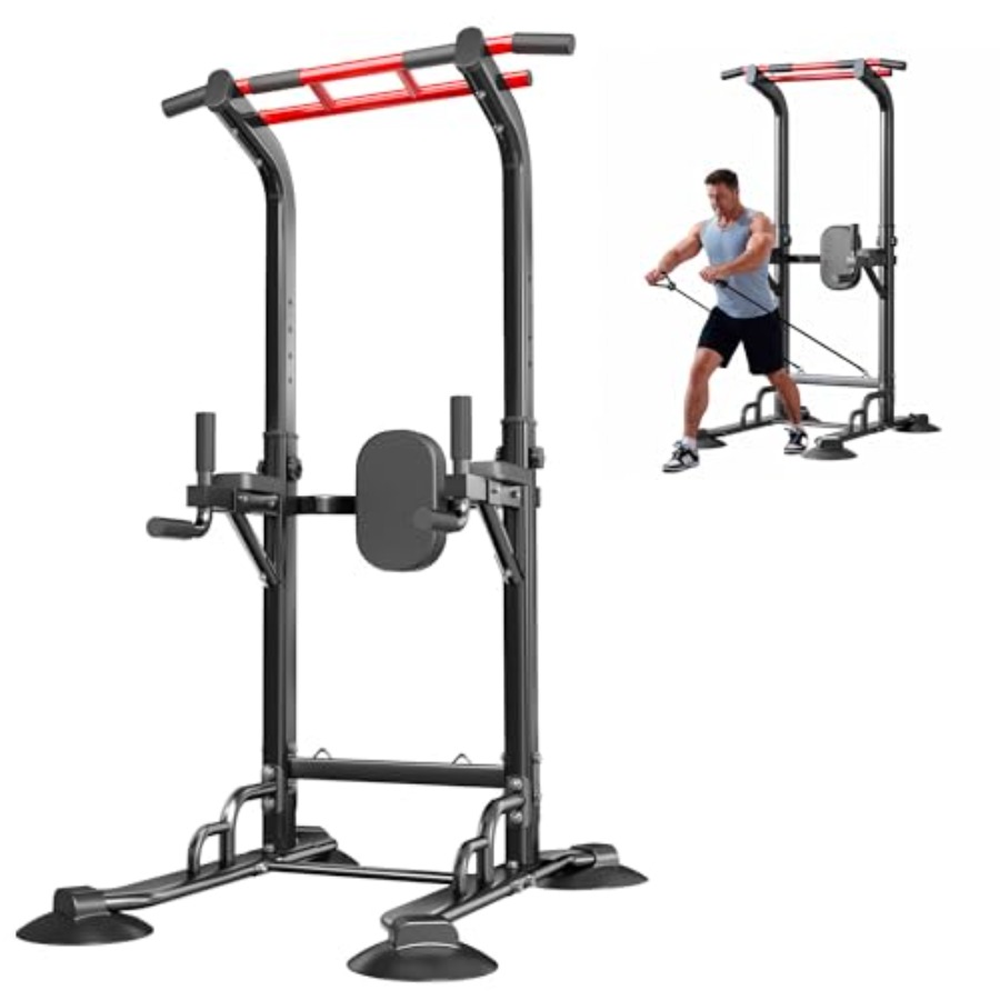 Home Gym Multifunctional - สถานีออกกำลังกายแบบดึงข้อและวิดพื้นที่บ้าน: โครงเหล็กสีดำ ปรับระดับได้ 12 ระดับ ใช้ได้หลากหลายฟังก์ชั่นสำหรับการฝึกความแข็งแรง