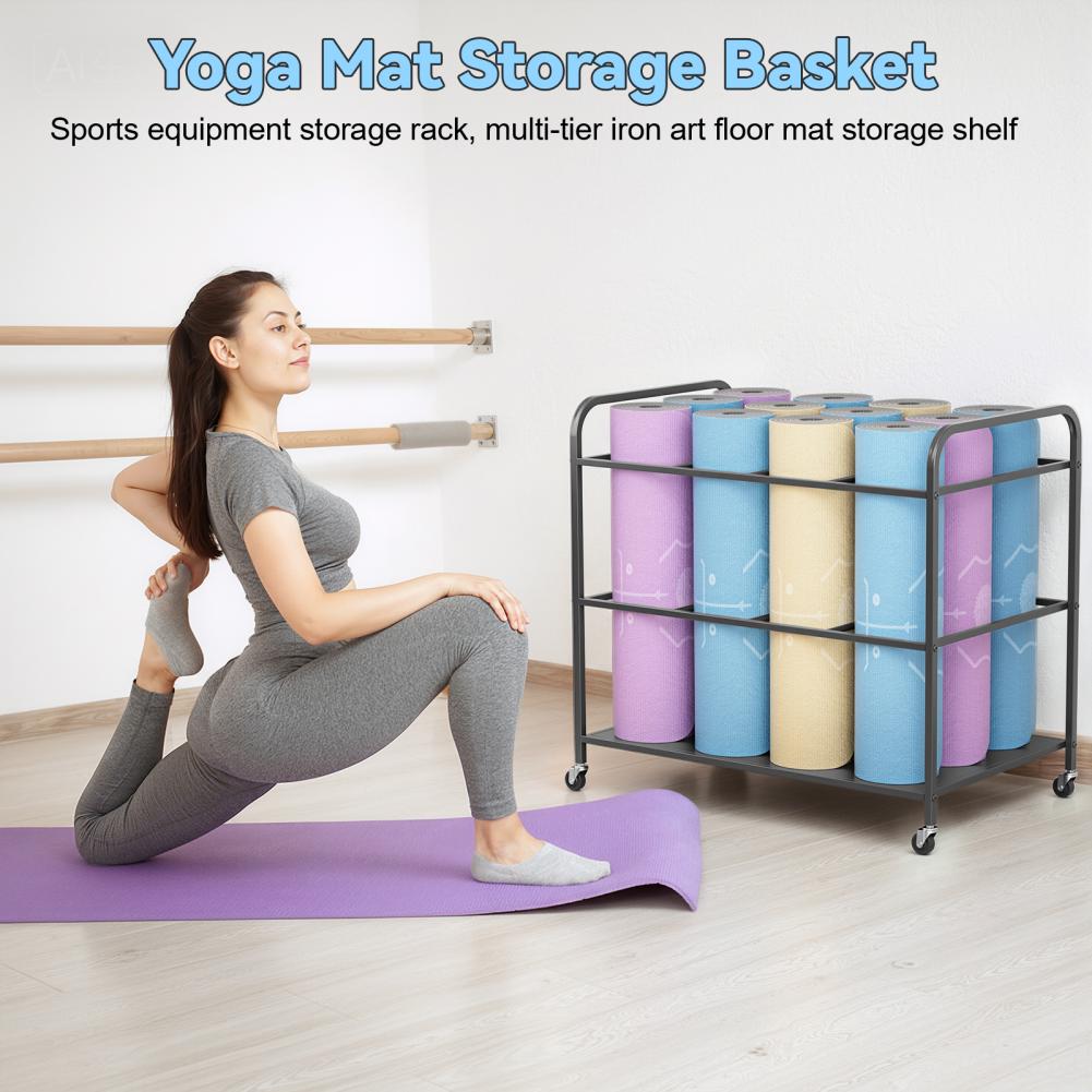 ชั้นวางเสื่อโยคะพร้อมล้อเลื่อน - Home Gym Yoga Mat Storage บทวิจารณ์และราคา
