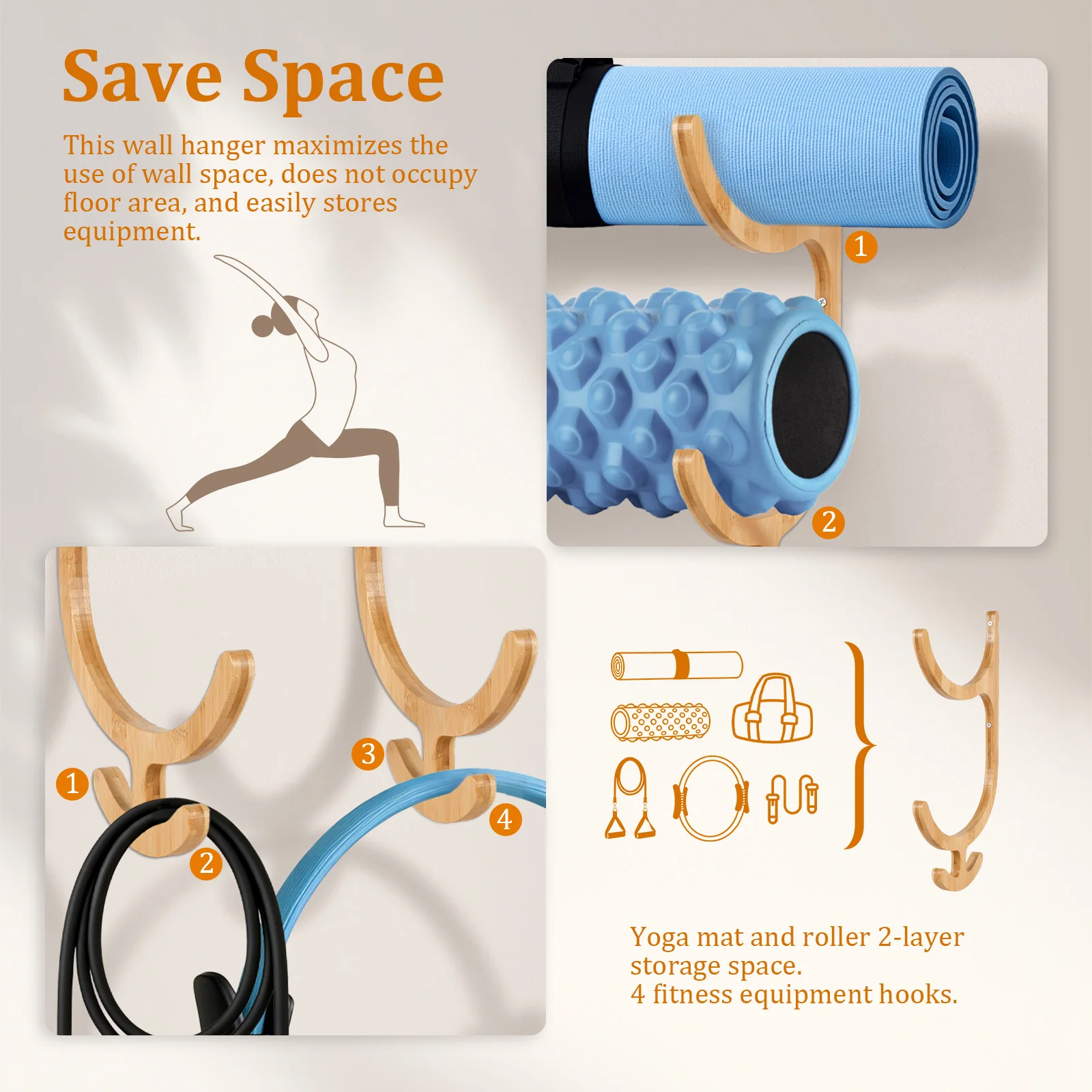 2 ชิ้น ที่วางเสื่อโยคะแบบติดผน - Home Gym Yoga Mat Storage บทวิจารณ์และราคา